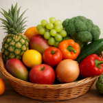 Immagine: Cesto di frutta e verdura di tutti i colori. di tutti i colori. La cromodieta