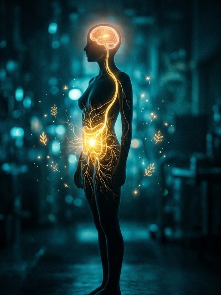Gemini ha detto
Silhouette con connessione luminosa tra intestino e mente, che simboleggia il secondo cervello e il sistema nervoso vitale