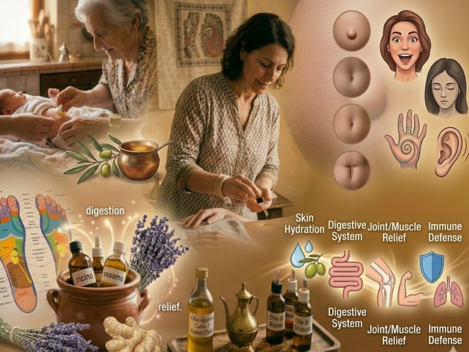 L'ombelico portale del benessere, Cura olistica del neonato, Benefici oli essenziali, Riflessologia e punti energetici, Tradizioni di benessere naturale, Massaggio addominale e digestione