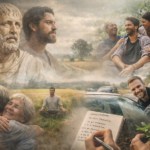 Collage reportage ispirato a Seneca tra passato e presente, Impara a gioire adesso, meditazione e relazioni autentiche