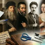 La rivincita della mano sinistra: collage con personaggi storici mancini, oggetti quotidiani e scrivania ergonomica