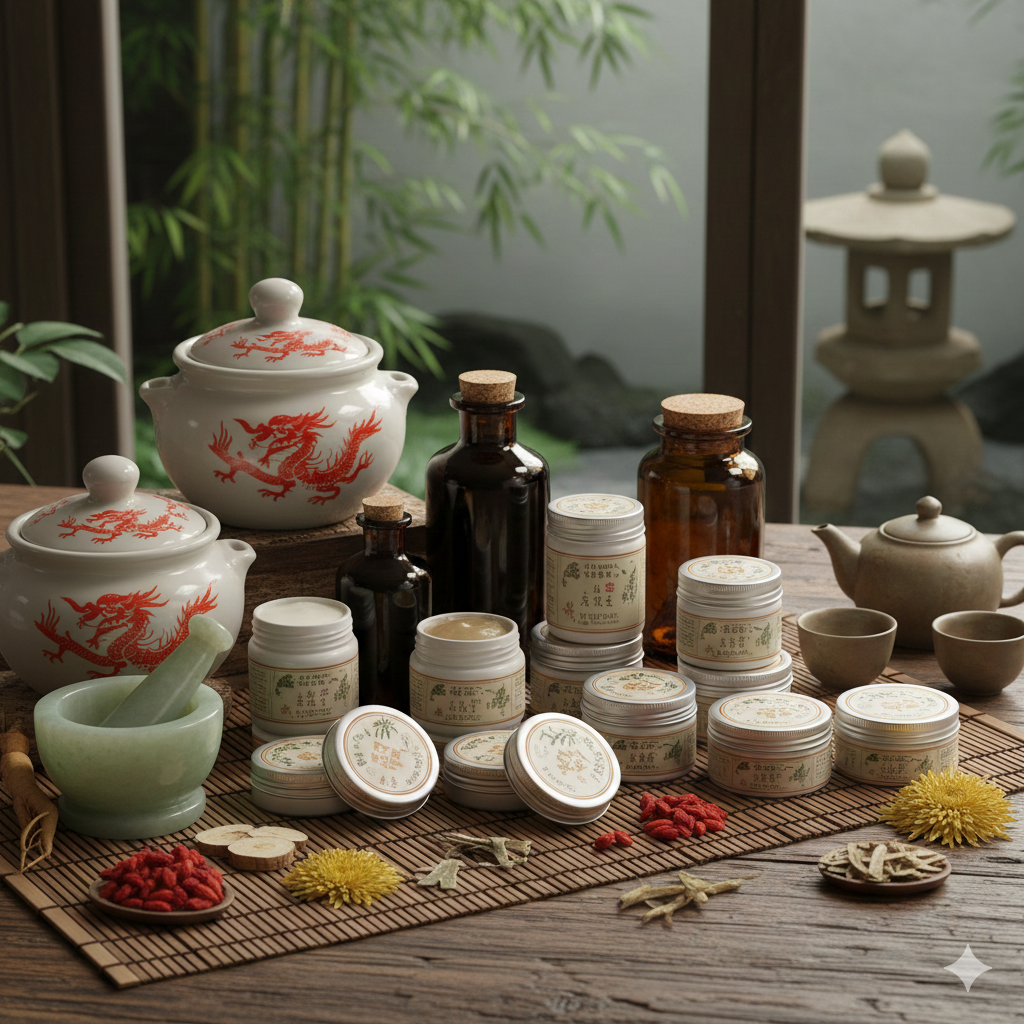 Medicina Tradizionale Cinese. Rappresenta. Prodotti per la medicina cinese a base di erbe naturali.