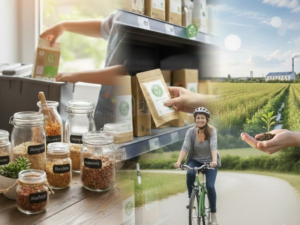 Collage su riciclo e mobilità per l'Ambiente la sua Giornata Mondiale: gesti quotidiani per un futuro reale e sostenibile.