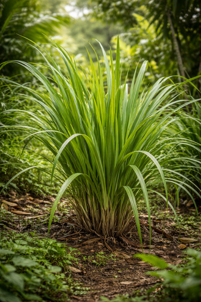 Pianta di citronella tropicale nel suo habitat naturale, foglie verdi al sole e profumi che evocano il respiro dell'estate!!!