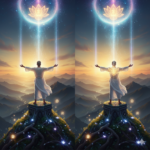 La Mia Esperienza di Guarigione Spirituale. Rappresenta un uomo che ha una esperienza di Guarigione Spirituale e prende energia dall'Universo.