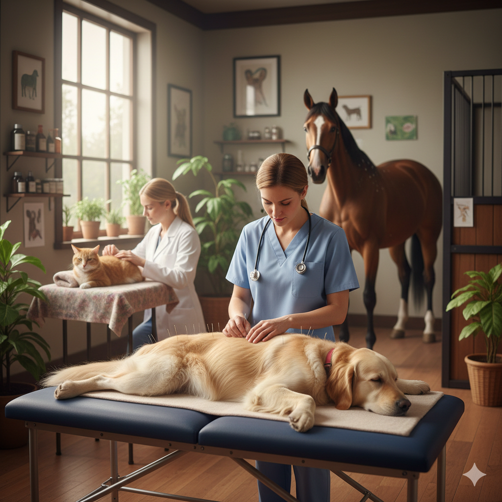 Agopuntura per Tutte le Età e per Animali. Rappresenta. Operatori di agopuntura che applicano gli aghi su animali.