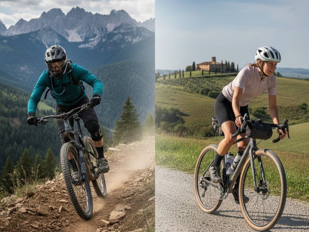 Ciclisti gravel e MTB affrontano sterrati alpini, tra gara e avventura, mostrando differenze tra bici e spirito offroad