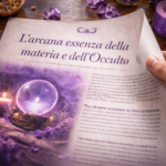 Foto: Foto: Pagina sollevata con materia viola, cristalli e candela: immagine simbolica di spiritualità, trascendenza e cromoterapia del colore viola. Il significato dei colori VI