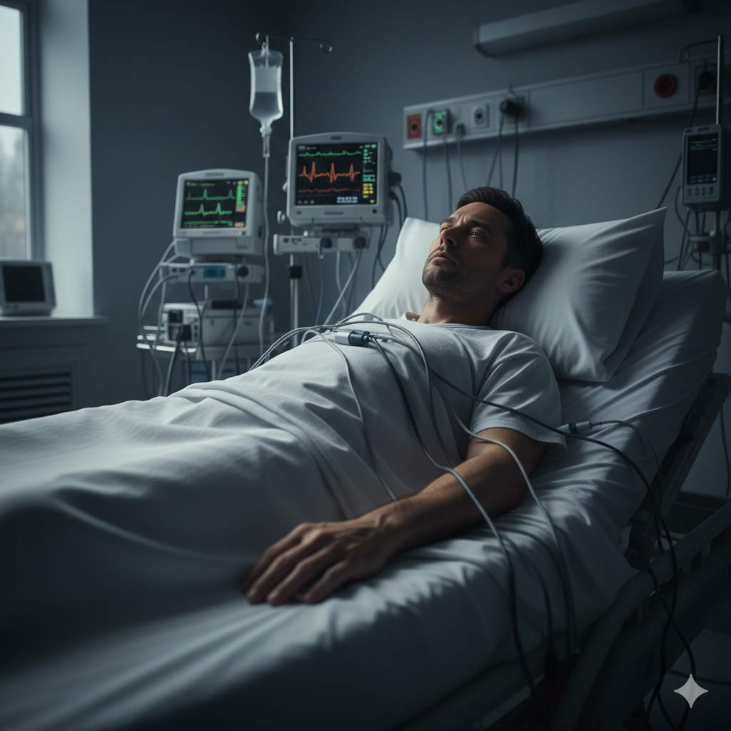 Shock Emotivo e Paralisi: La Scienza dietro una Rara Guarigione Spontanea. Rappresenta.        Una persona paralizzata in un letto per uno, Shock Emotivo e Paralisi: L'Incredibile Storia di una Guarigione Autogestita