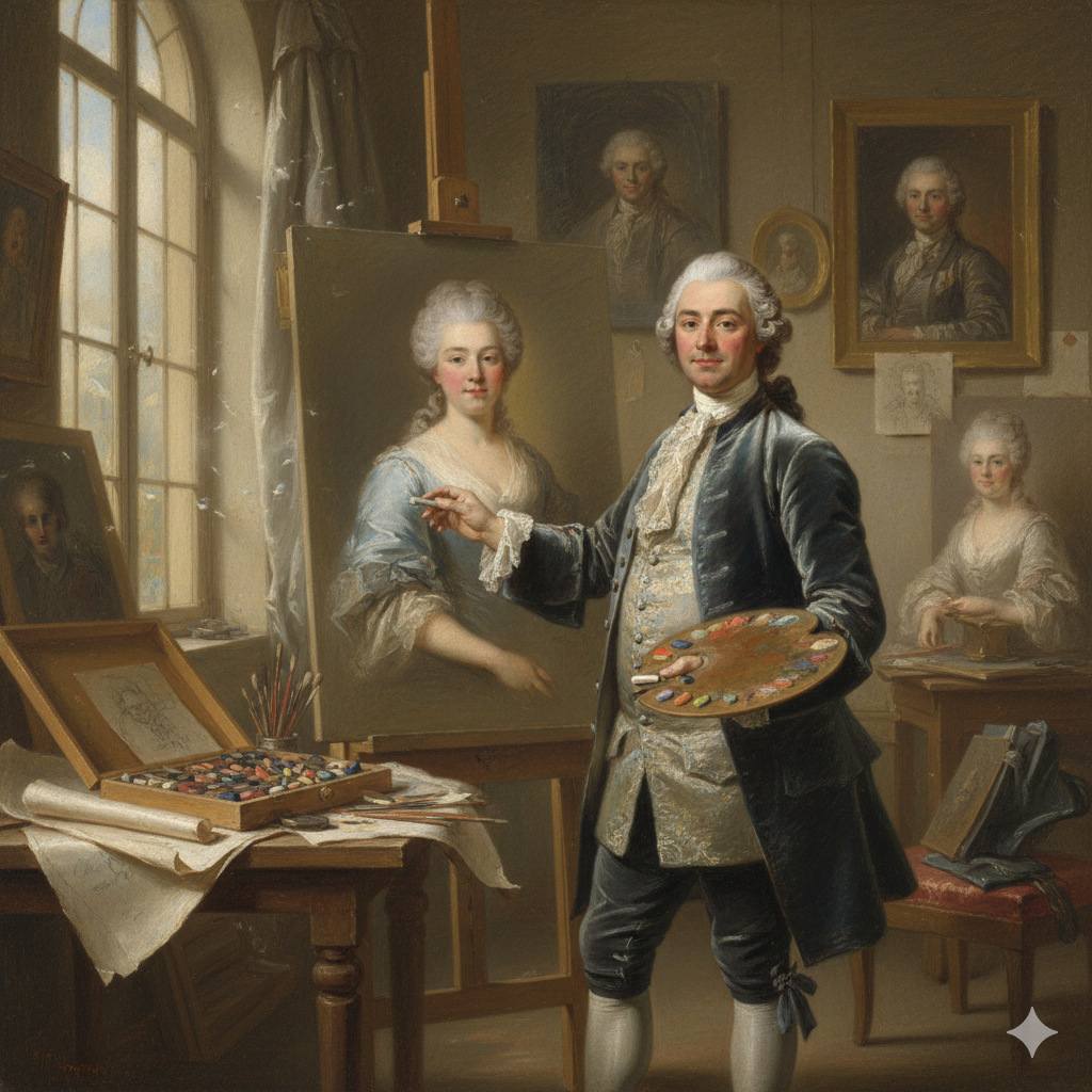 I Grandi Maestri del Pastello e le loro Tecniche. Rappresenta. RaffiguraMaurice-Quentin de La Tour (1704-1788).