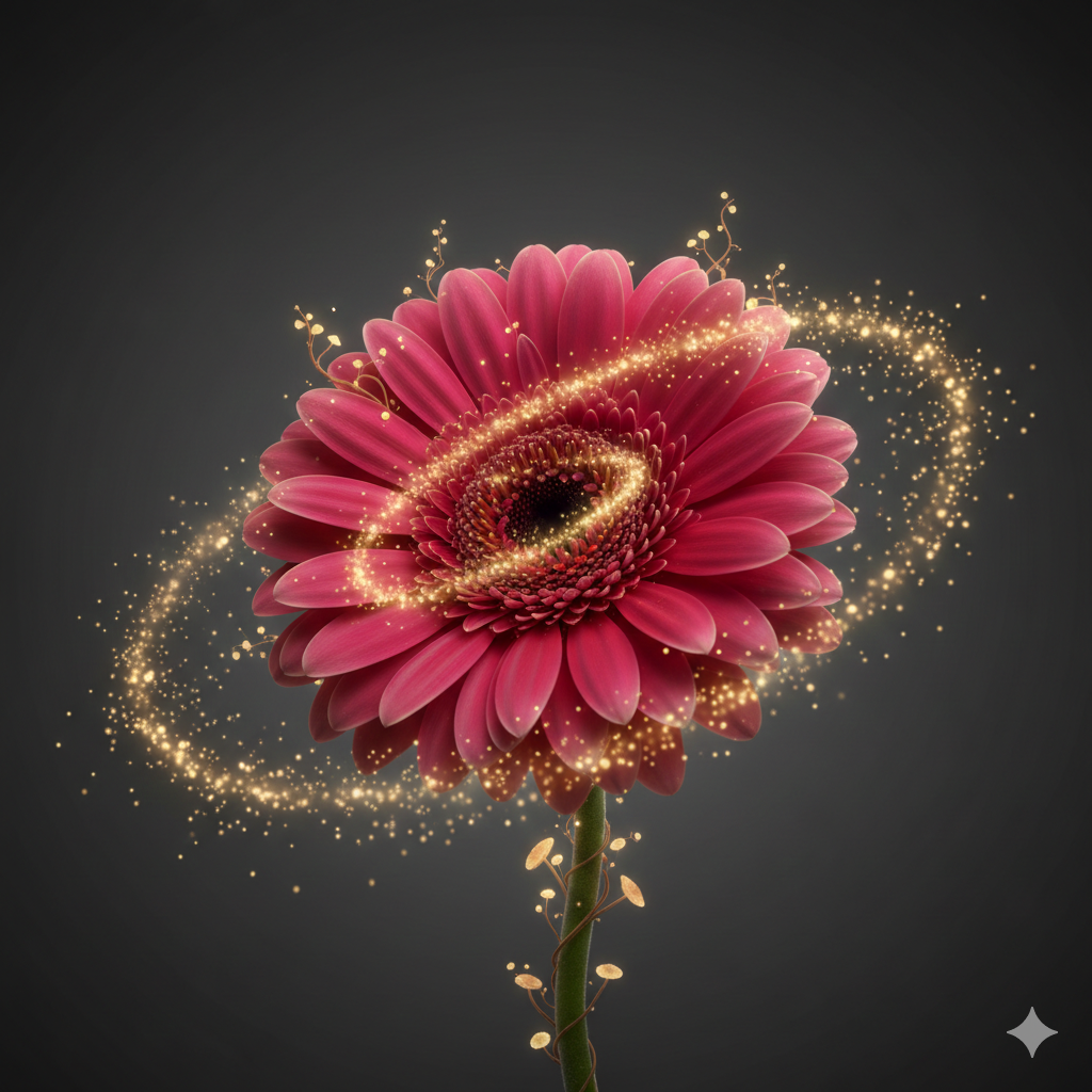 Lasciarsi Stupire dalla Natura. Rappresenta gerbera di colore fucsia.