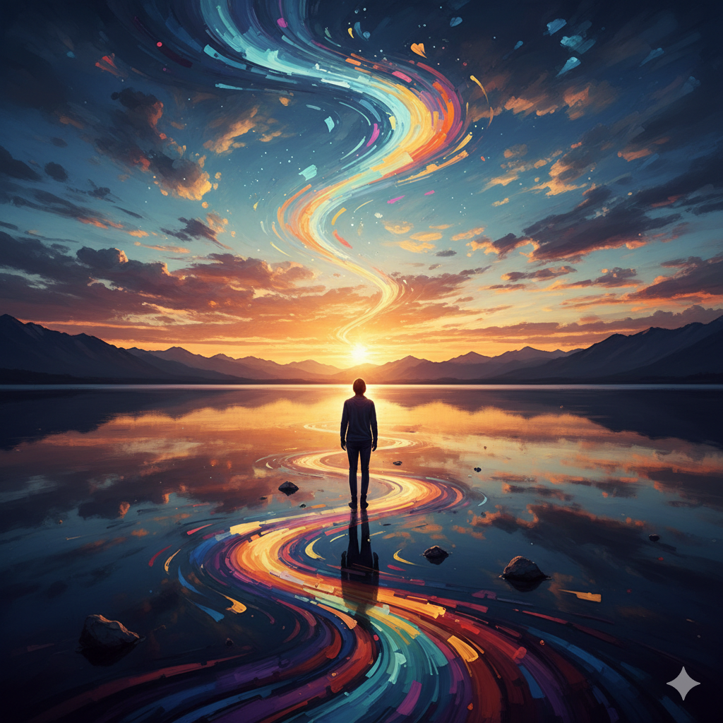 I Colori dell'Anima: Un Viaggio di Crescita e Riflessione. Rappresenta. Un uomo in viaggio per la crescita e la ricerca dei colori dell'anima.