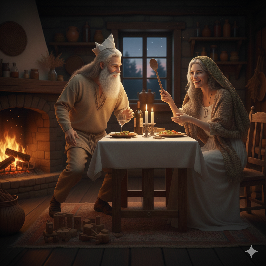 Amore ed Eremita. Rappresentala leggerezza di fare sciocchezze insieme come bambini.