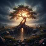 Resilienza: difficoltà e crescita interiore. Rappresenta la Resilienza, una pianta che pur essendo spaccata in due resiste.