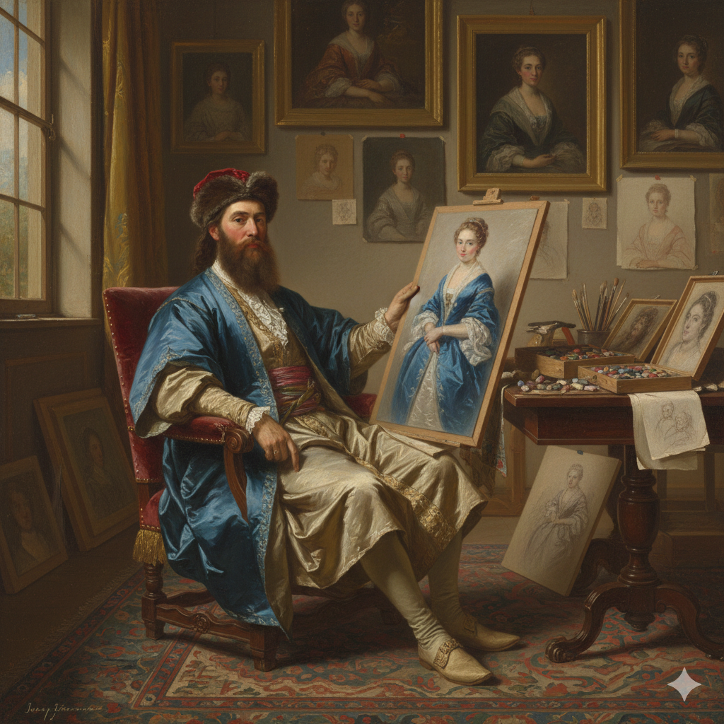 I Grandi Maestri del Pastello e le loro Tecniche. Rappresenta. Raffigurato Jean-Étienne Liotard (1702-1789).