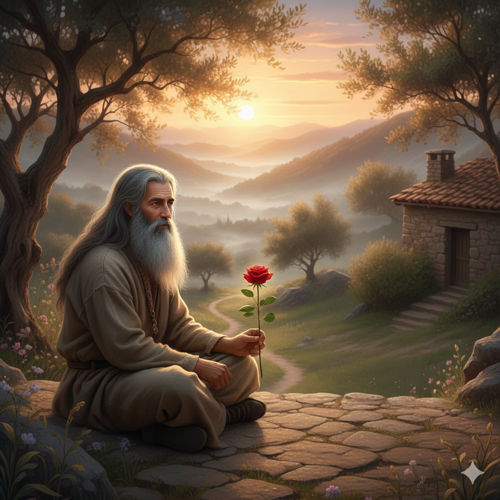 Amore ed Eremita. Rappresenta un Eremita.