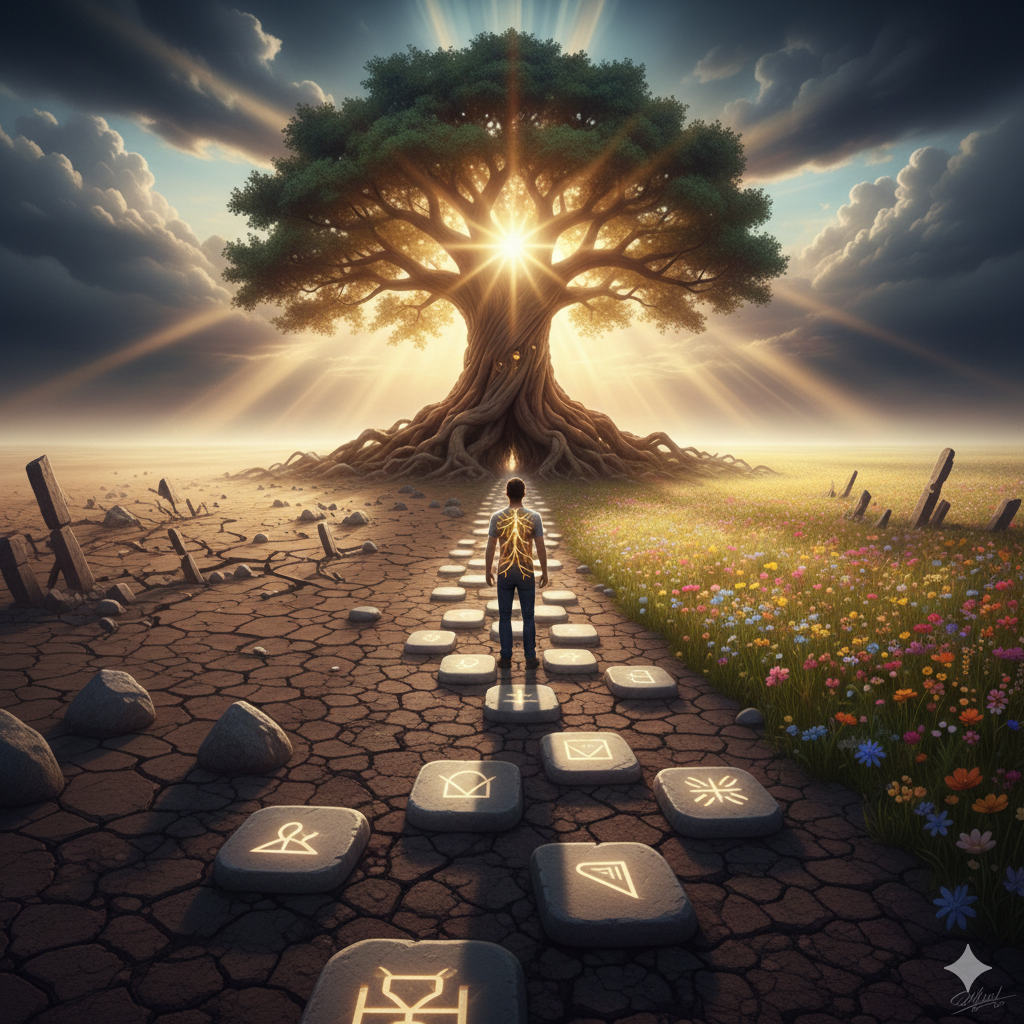 Resilienza: difficoltà e crescita interiore. Rappresenta gli errori insegnano e la crescita dei fallimenti. Sul cammino ci sono i vari fallimenti ed errori.