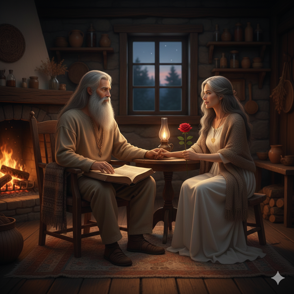 Amore ed Eremita. Rappresenta Le emozioni dell’amore maturo e Eremita. Eremita più grande con Donna più grande.