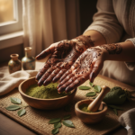 Henné Pigmento Naturale. Rappresenta il pigmento per decorarsi le mani o il corpo.