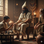 Uomini che si dipingevano le unghie. Rappresenta un ragazzo che dipinge le unghie ad un Uomo con dei Pigmenti di colore scuro.