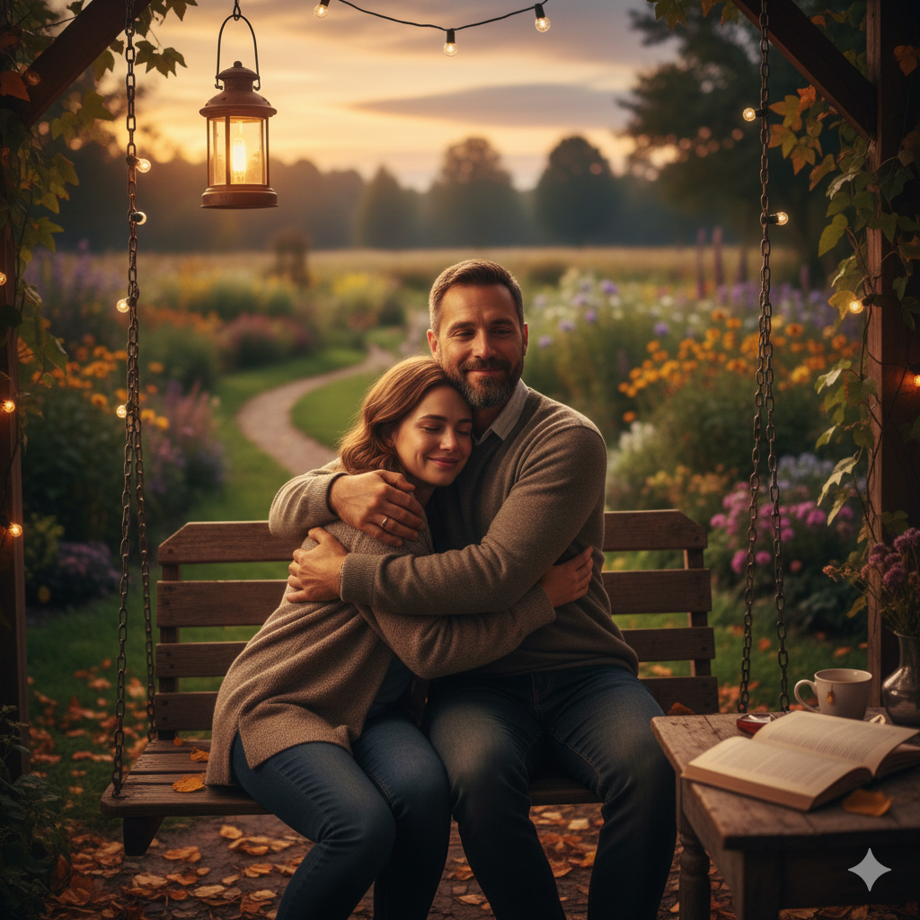 Chi Trova un Amico Trova un Tesoro. Rappresenta non solo una sorella ma un'amica. Uomo più grande che abbraccia donna più piccola come fosse una sorella.