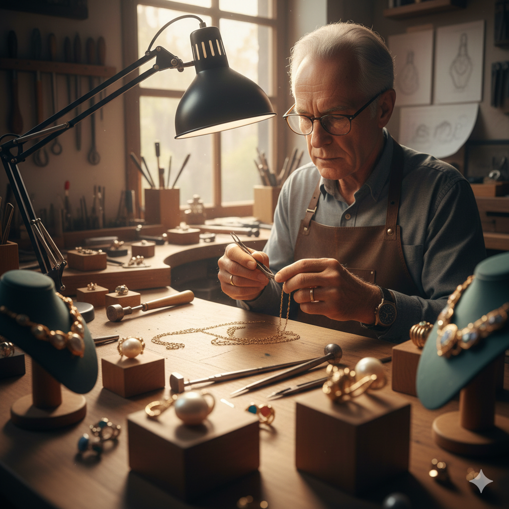 Gioielli e Bigiotteria Valore Artistico Culturale. Rappresenta Un Mastro Gioielliere All'opera.