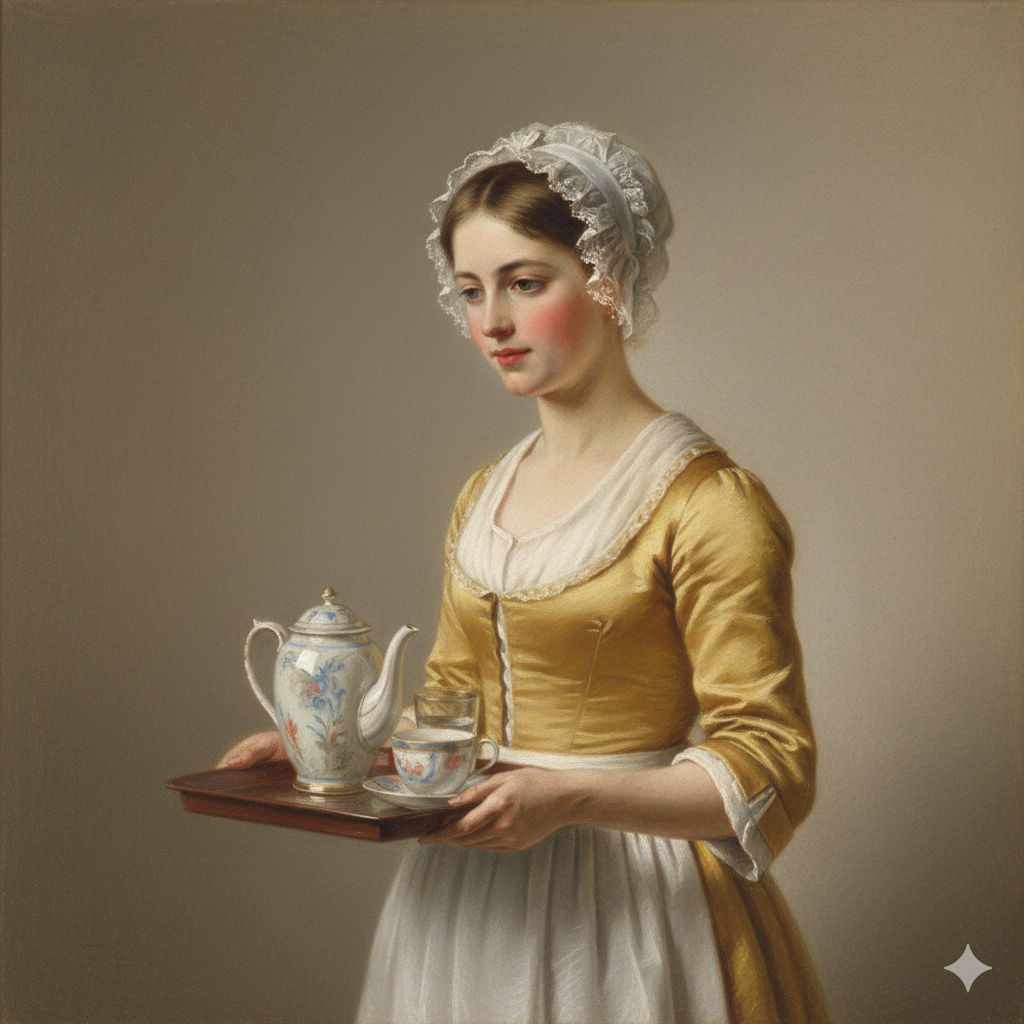 I Ritratti a Pastello Liotard. La ragazza del Cioccolato. Rappresenta una Ragazza che porta della cioccolata con una caraffa e una tazza.