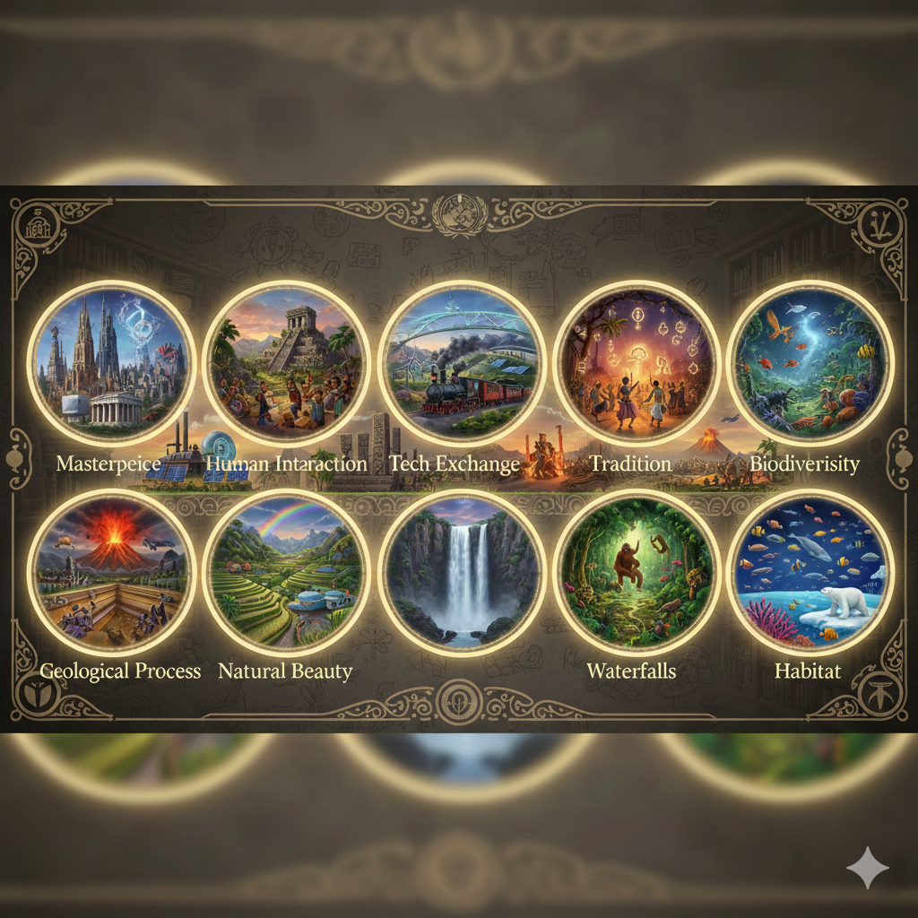 Dieci Criteri Principali Stabiliti Dall'UNESCO. Rappresenta. I 10 criteri stabiliti dall'UNESCO.