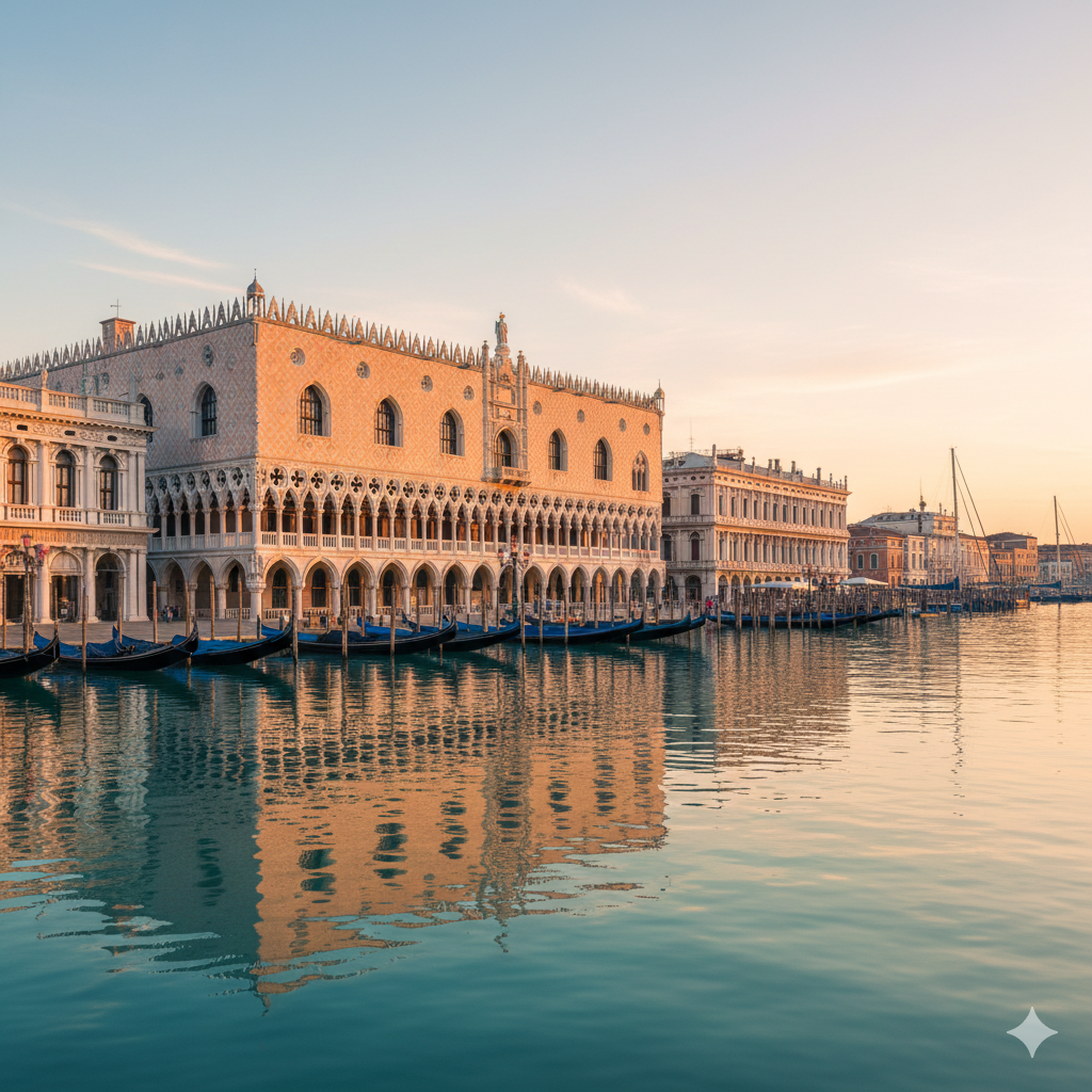 Patrimonio Dell’Umanità UNESCO. Rappresenta Il Palazzo Ducale di Venezia, vista Frontale del Palazzo.